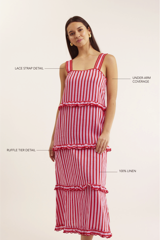 Clementine Breton Linen Dress In Pink/Red