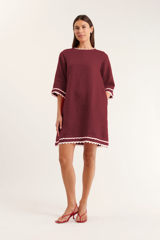 Claire Linen Dress In Burgundy