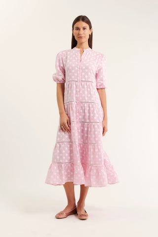 Martina Polkadot Linen Dress In Pink
