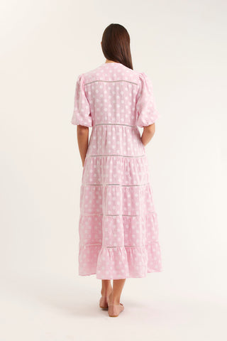 Martina Polkadot Linen Dress In Pink