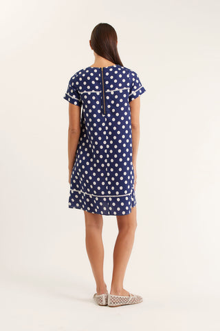 Laine Polkadot Linen Dress In Navy