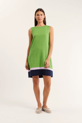 Vespa Dress In Linen In Moss Splice