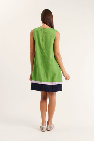 Vespa Dress In Linen In Moss Splice