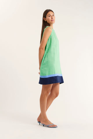 Vespa Dress In Linen In Spearmint Splice