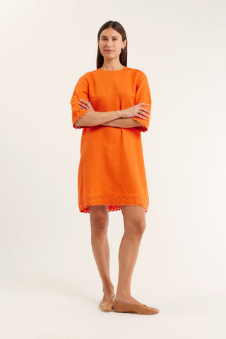 Claire Linen Dress in Tangelo