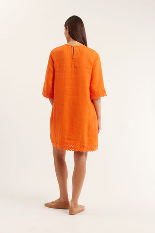 Claire Linen Dress in Tangelo