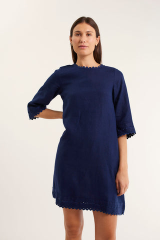 Claire Linen Dress in Navy