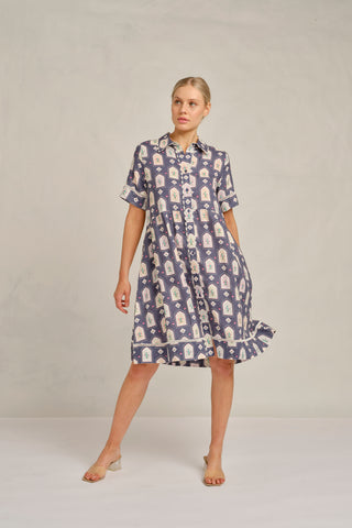 Maxine Luxe Dress in Navy Eden Print