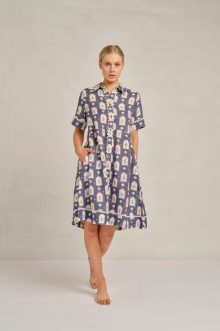 Maxine Luxe Dress in Navy Eden Print