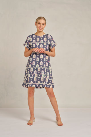 Claudette Dress in Navy Eden Print