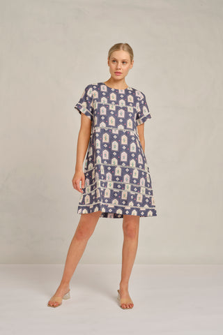 Claudette Dress in Navy Eden Print