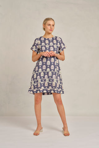 Claudette Dress in Navy Eden Print