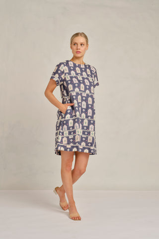 Claudette Dress in Navy Eden Print