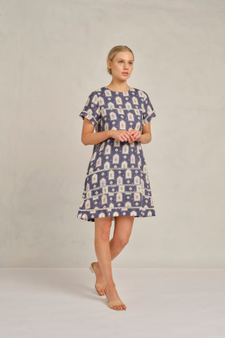 Claudette Dress in Navy Eden Print