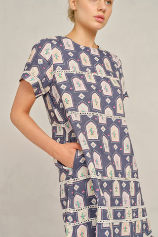 Claudette Dress in Navy Eden Print