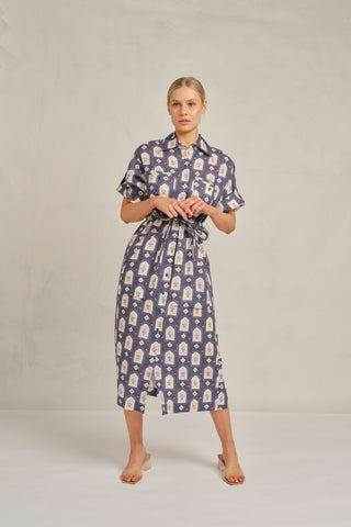 Caden Linen Dress in Navy Eden Print