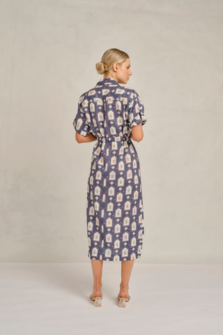 Caden Linen Dress in Navy Eden Print