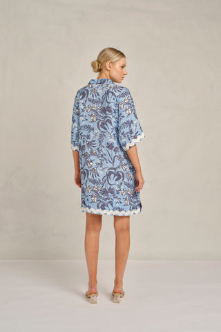 Aurienne Linen Wave Dress in Cornflower