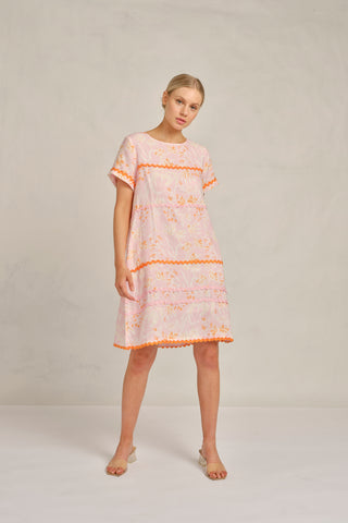 Claudette Wave Linen Dress in Blossom Paradise Print