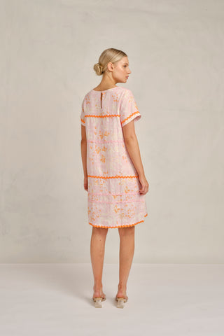 Claudette Wave Linen Dress in Blossom Paradise Print