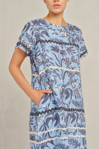 Claudette Wave Linen Dress in Cornflower Paradise Print