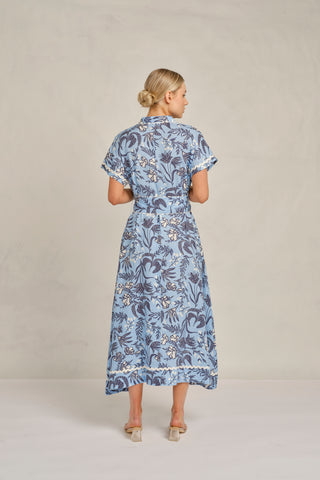 Candice Wave Linen Dress in Cornflower Paradise Print