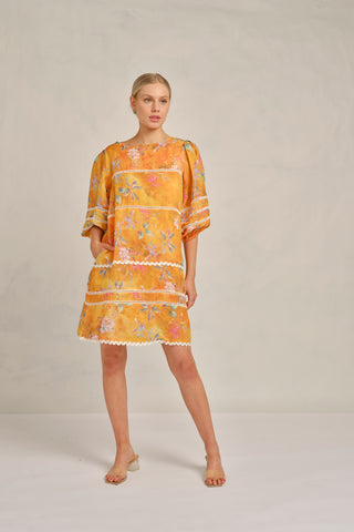 Coral Ramie dress in Sunset Delilah Print