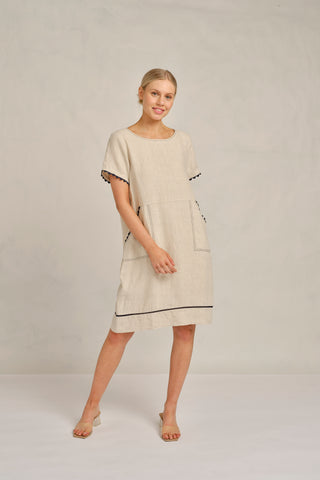 Chiara Wave Linen Dress in String