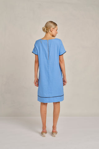 Chiara Wave Linen Dress in Cornflower