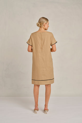 Chiara Wave Linen Dress in Latte