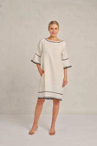 Veneto Lace Linen Dress in Ivory