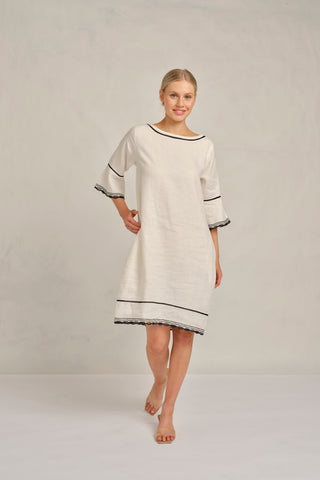 Veneto Lace Linen Dress in Ivory