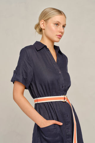 Quinn Linen Dress in Navy