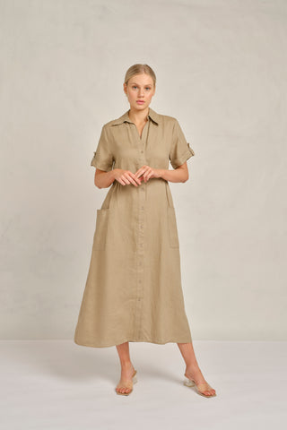 Quinn Linen Dress in Malt