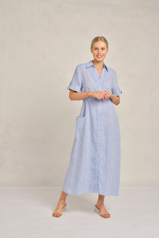 Quinn Linen Dress in Sky