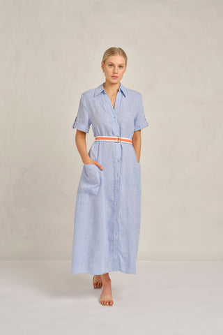 Quinn Linen Dress in Sky