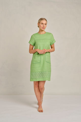 London Linen Dress in Apple