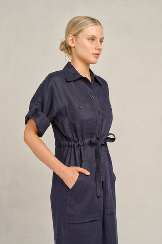 Caden Linen Dress in Navy