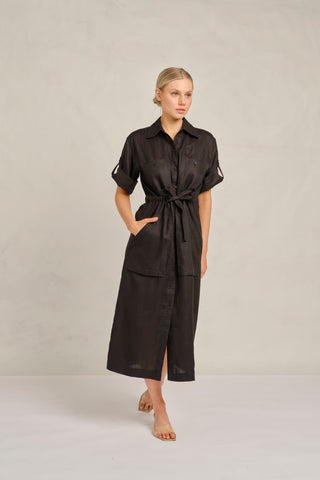 Caden Linen Dress in Black