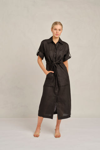 Caden Linen Dress in Black