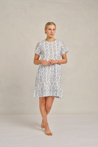 Claudette Linen Broidery Dress in Bluebell Posy