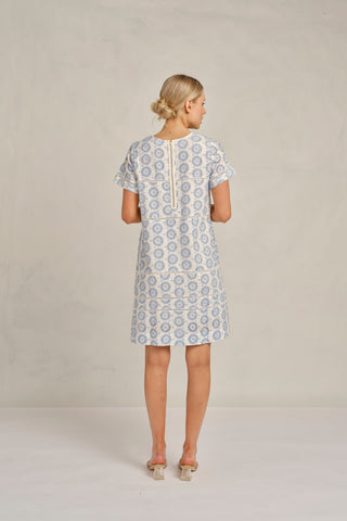 Claudette Linen Broidery Dress in Bluebell Posy