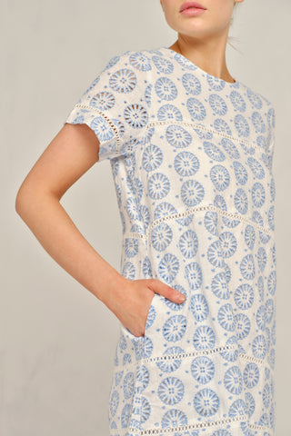 Claudette Linen Broidery Dress in Bluebell Posy