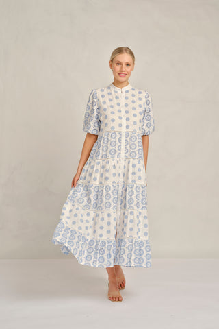 Martina Linen Broidery Dress in Bluebell Posy