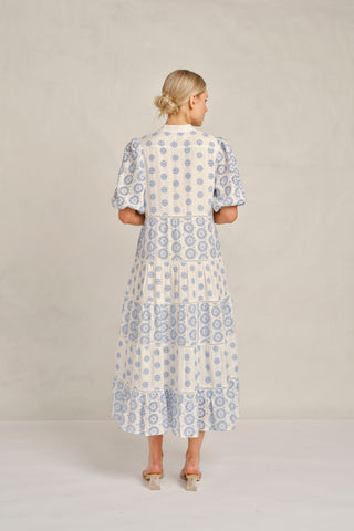 Martina Linen Broidery Dress in Bluebell Posy