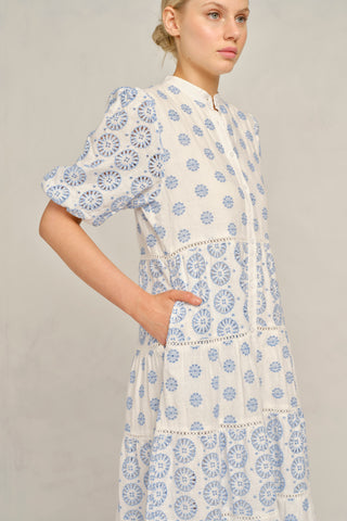 Martina Linen Broidery Dress in Bluebell Posy