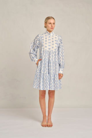 Stella Linen Broidery Dress in Bluebell Posy