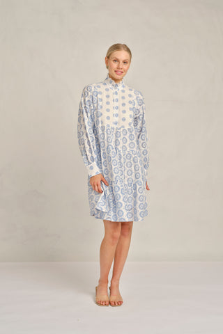 Stella Linen Broidery Dress in Bluebell Posy