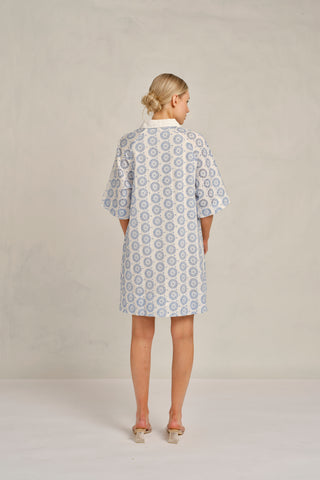 Aurienne Linen Broidery Dress in Bluebell Posy