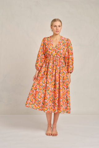 Nella Cotton Silk Dress in Pink Valencia Print